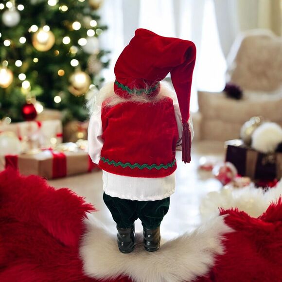 Santa From Santa’s Workshop Red Hat Black Boots White Beard and Mustache Bells - Picture 4 of 4